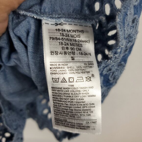 Adorable Denim Blue Gap Baby Girl Eyelet Chambray Flutter Dress Sz 18-24mnths - Picture 4 of 8